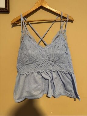 No Boundaries Light Blue Lace Peplum Cami